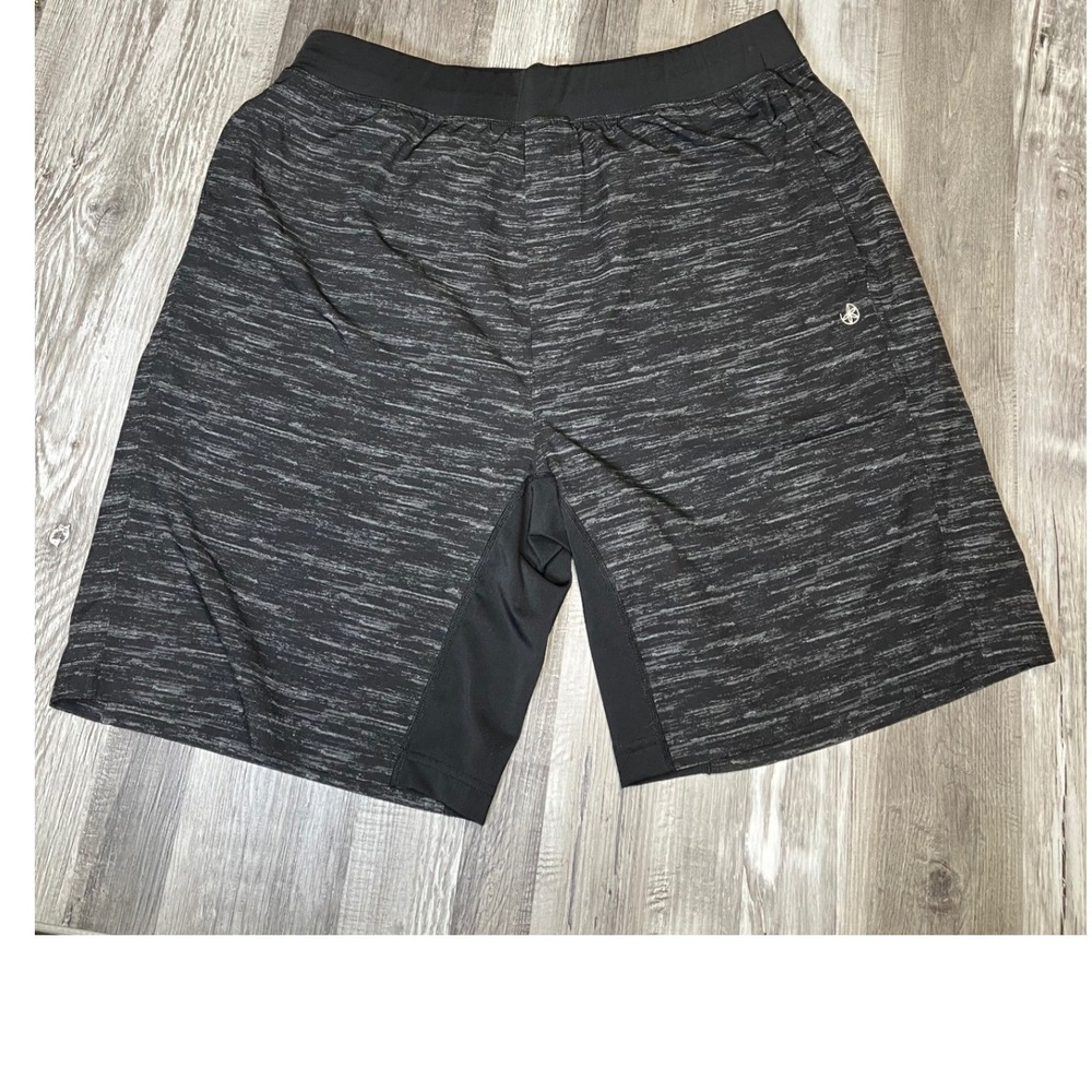 Gaiam Mens Space Dye Athletic Shorts Gray Black Yoga Gym Running Size Large